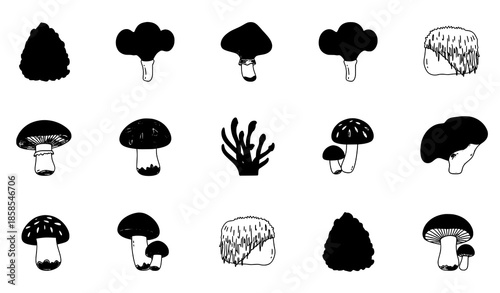 Minimal medicinal mushroom doodle seamless pattern vector isolated on white