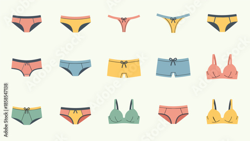 Assorted Colorful Swimwear and Underwear Illustrations.