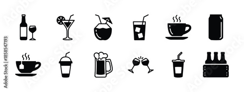 Drinks beverage food cocktail juice coffee soda beer tea alcohol icons