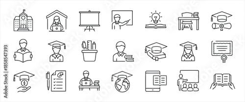 Education and learning line icons set