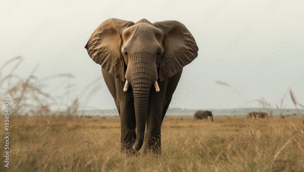 Fototapeta premium Large elephant positioning its eye near the lens in a natural setting, highlighting ecology and wildlife preservation