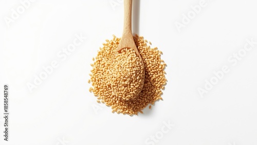Wheat grains in a wooden spoon illustrating raw cereal for dietary analysis