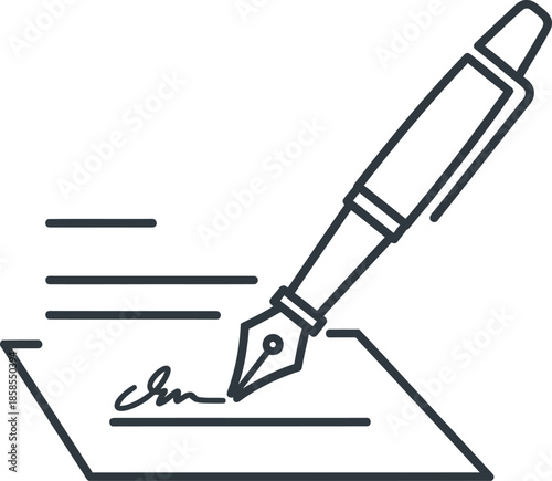 Signing a document with a fountain pen a simple line art illustration
