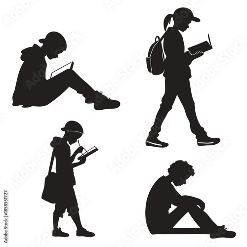 Silhouettes of students studying