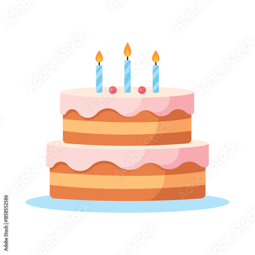 Birthday Cake with Candles Flat Vector Illustration