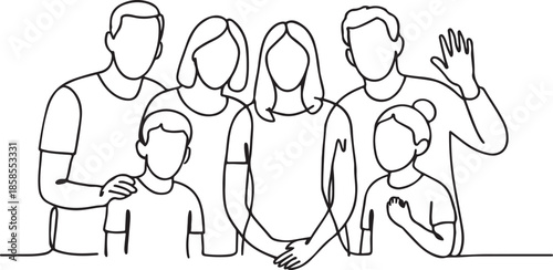  Group of people continuous one line vector drawing