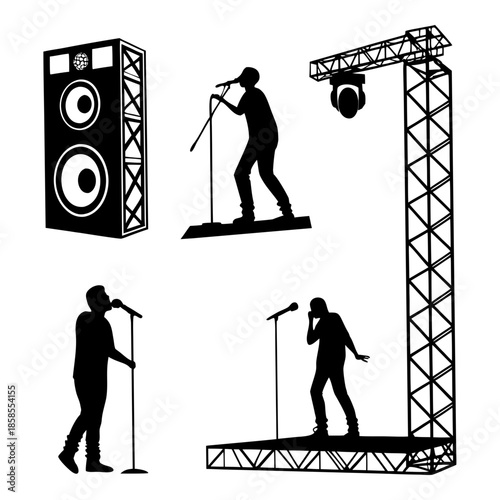 Silhouettes of performers on stage