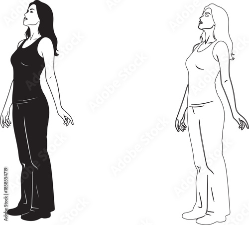 Confident woman standing with arms relaxed by her sides in casual outfit