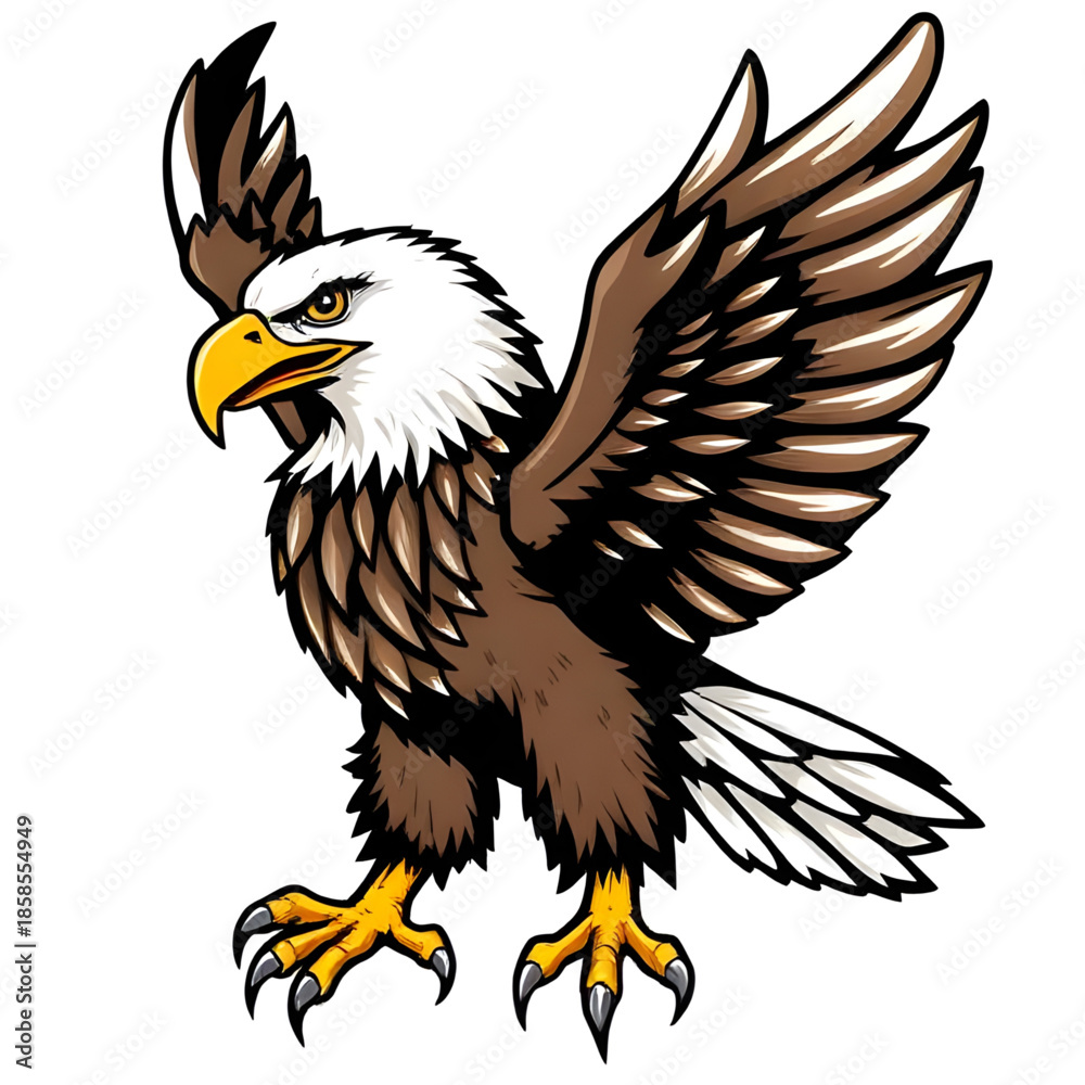 Fototapeta premium bald, eagle, american, bird, raptor, predator, wildlife, animal, nature, flying, wings, soar, fierce, strong, majestic, freedom, national, symbol, usa, patriotic, vector, illustration, cartoon, drawin