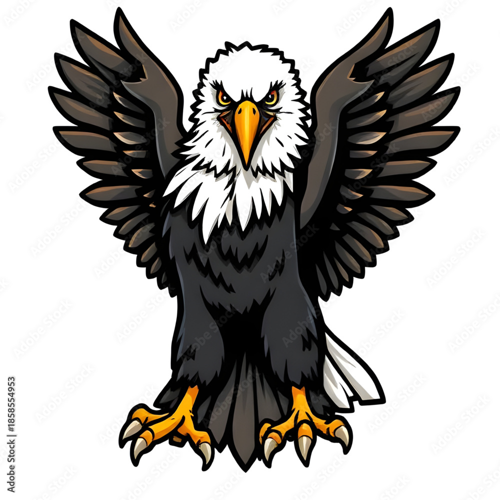 Obraz premium bald, eagle, american, bird, raptor, predator, wildlife, animal, nature, flying, wings, soar, fierce, strong, majestic, freedom, national, symbol, usa, patriotic, vector, illustration, cartoon, drawin