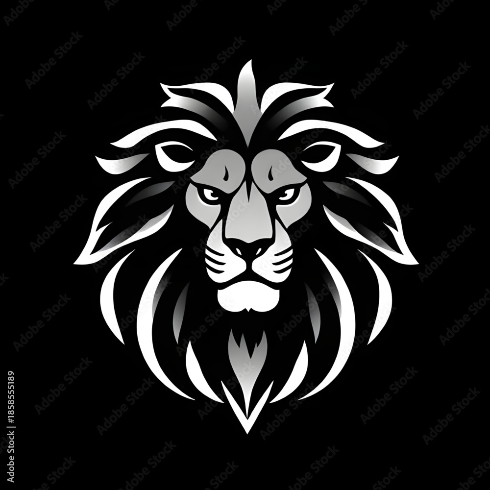 Fototapeta premium lion head vector, lion face illustration, wild animal emblem, roaring lion design, king of jungle icon, feline head artwork, majestic lion graphic, vector lion silhouette, tribal lion head, detailed l