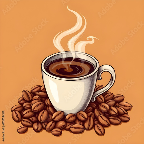 cup, coffee, beans, cafe, espresso, aroma, caffeine, roasted, brew, mug, latte, mocha, drink, hot, warm, steam, crema, foam, barista, grind, fresh, bitter, rich, dark, gourmet, classic, cozy, breakfas