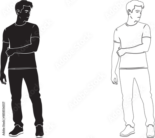 Silhouette of a young man standing confidently with arms crossed