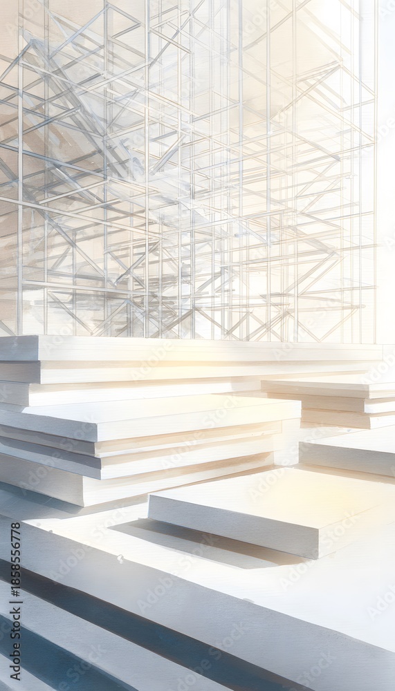 Obraz premium Modern construction materials watercolor illustration serene minimalist design concept building textures