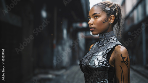 young woman wearing futuris...