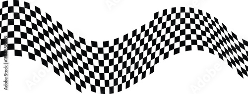 Waving checkered racing flag banner, black and white checkered pattern for auto racing, finish line, speed, and sports competition,