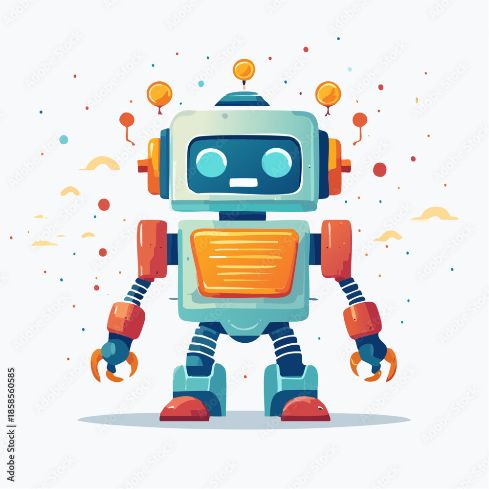 Fototapeta premium Illustration of a cute cartoon robot with a friendly expression.