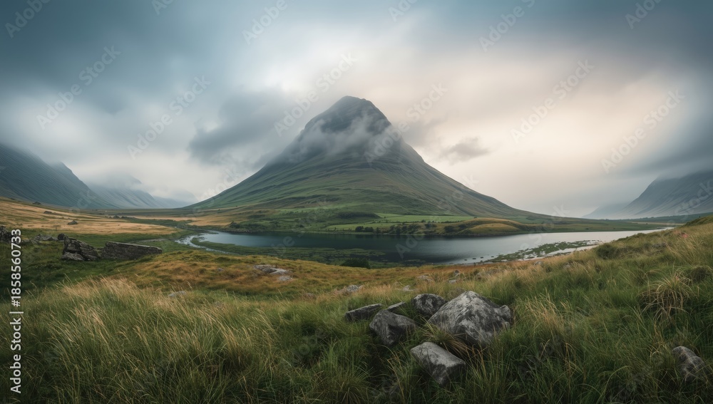 Fototapeta premium Vast Scottish countryside with vibrant natural features, suitable for environmental displays, Earth Day