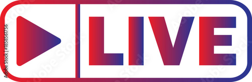 A vibrant red and blue gradient 'LIVE' button icon with a play symbol, indicating a live broadcast or streaming event.