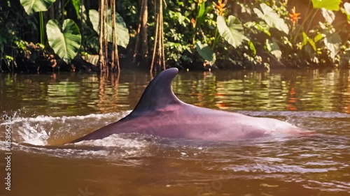 Pink River Dolphin Swimming in Amazon River