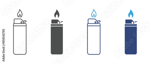 Lighter Fire Icon Set, Flame and Smoking Accessories Symbols, Ignition Tool Concept, Vector Illustration