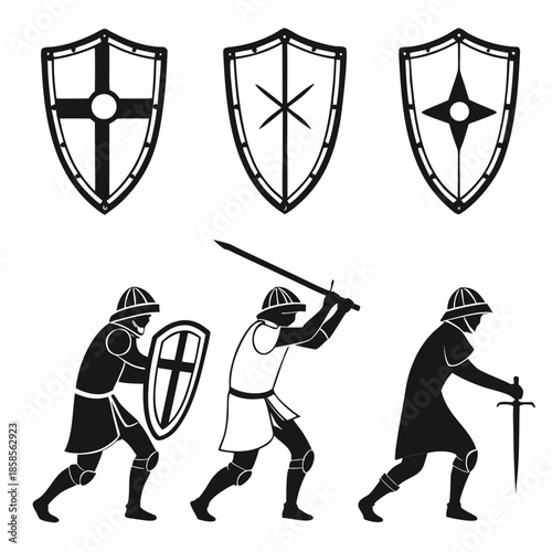 Medieval knights and shields