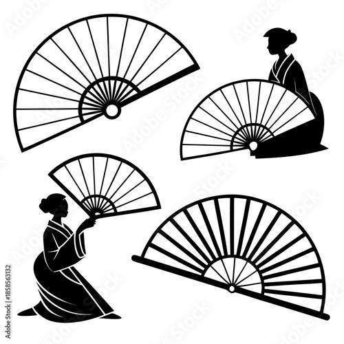 Silhouettes of women with fans