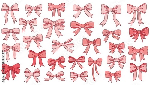 Collection of pink bows isolated on white background