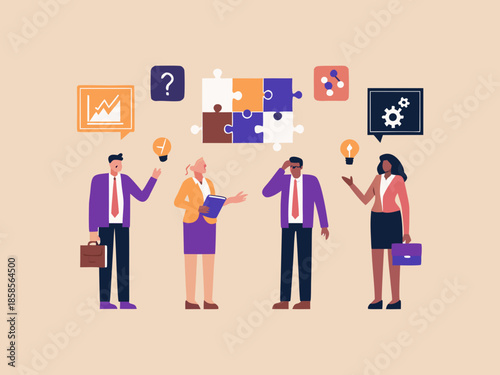 Teamwork and problem solving people collaborate with puzzle pieces and ideas
