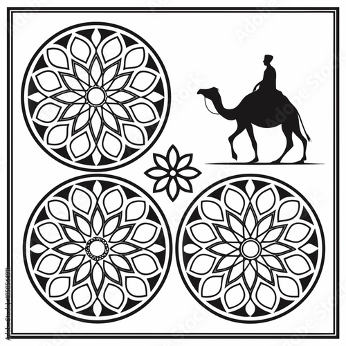 Abstract arabesque design with camel silhouette