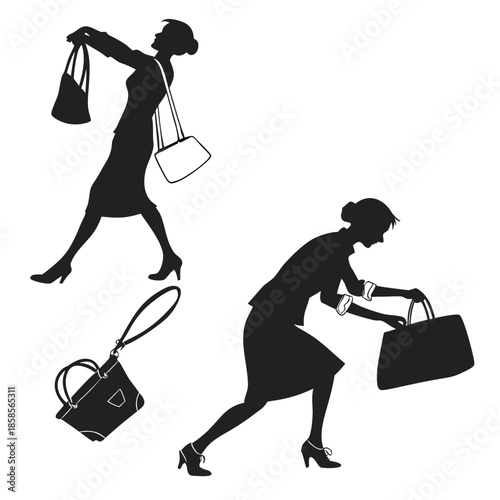 Silhouettes of women carrying handbags
