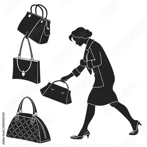 Silhouette of a woman shopping for handbags