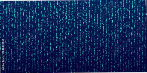 Abstract digital cascade of glowing green code against a dark blue backdrop