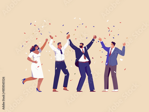 Celebrating success a diverse team rejoices with confetti in the air