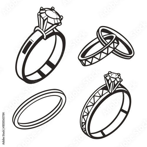 Collection of engagement and wedding rings
