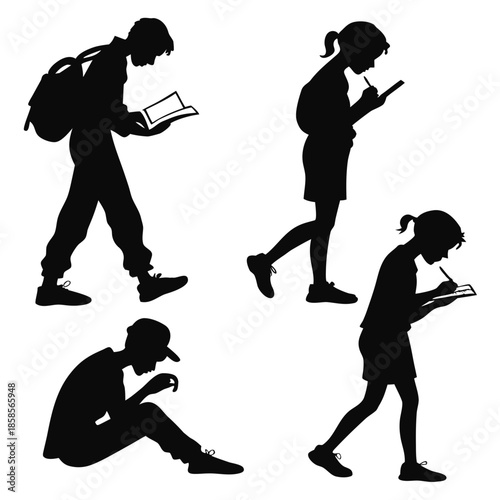 Silhouettes of people engaged in various activities