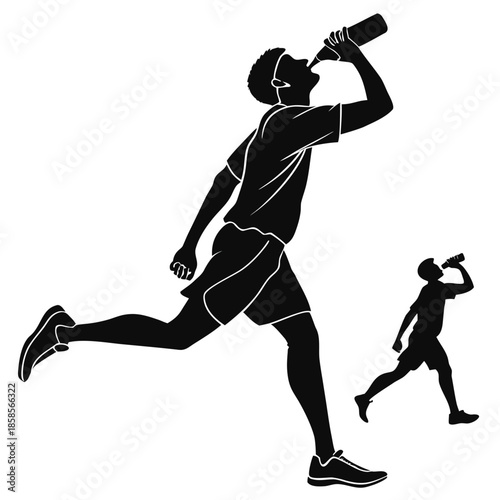 Silhouette of runners drinking