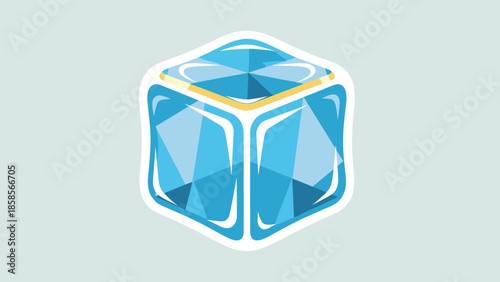 Stylized Ice Cube Illustration with Geometric Facets and Light Blue Hue.