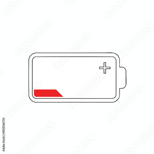 A battery icon with a red bar showing low charge and a plus sign