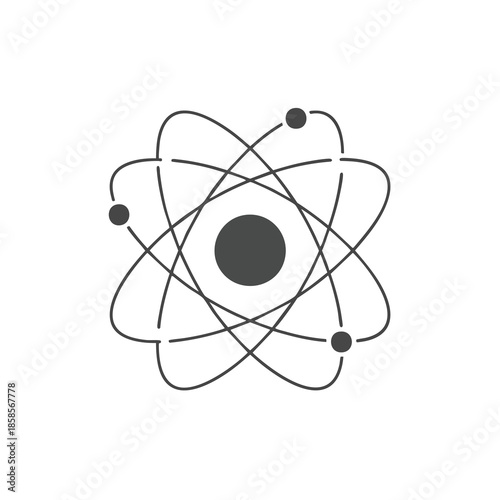 A simplified atomic structure diagram, consisting of nucleus and orbiting particles
