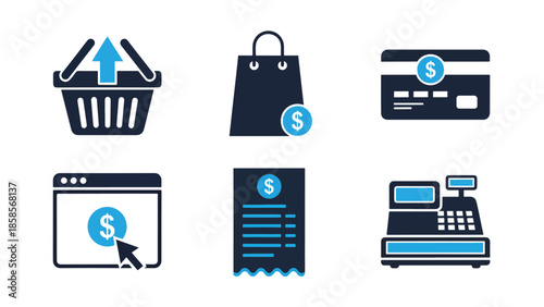 E-commerce icon set - Blue icon bundle - icon set in line, solid and filled outline style, Minimal Solid Vector icon, App icon,  icon, Editable stroke icon, Modern icon