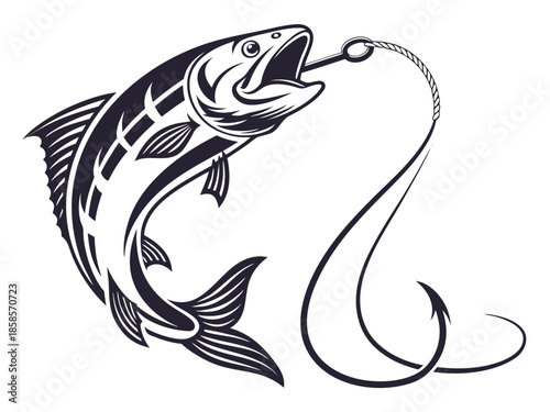 Stylized Black and White Jumping Fish on Fishing Hook lure