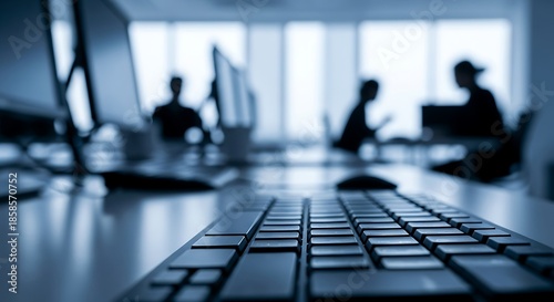 Workers focused on computer tasks in office