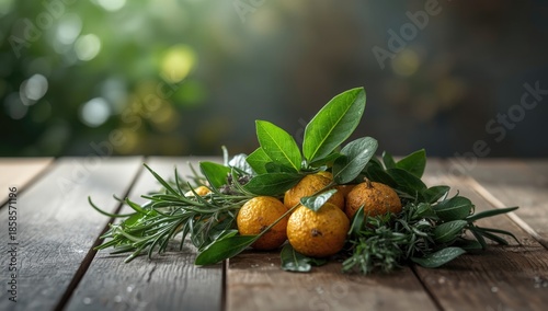 Aromatic herbs and bergamot fruit for natural room fragrance, focusing on freshening and deodorizing