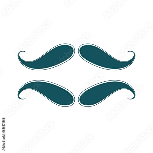 Set of four dark teal mustache icons on white background.