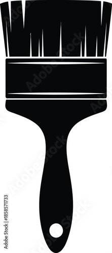 A simple black silhouette of a paintbrush on a white background