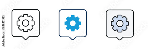 Gear Speech Bubble in Outline Solid and Duo Styles Symbolizes Communication of Settings and Configuration Perfect for Mobile App Web and Social Media Designs