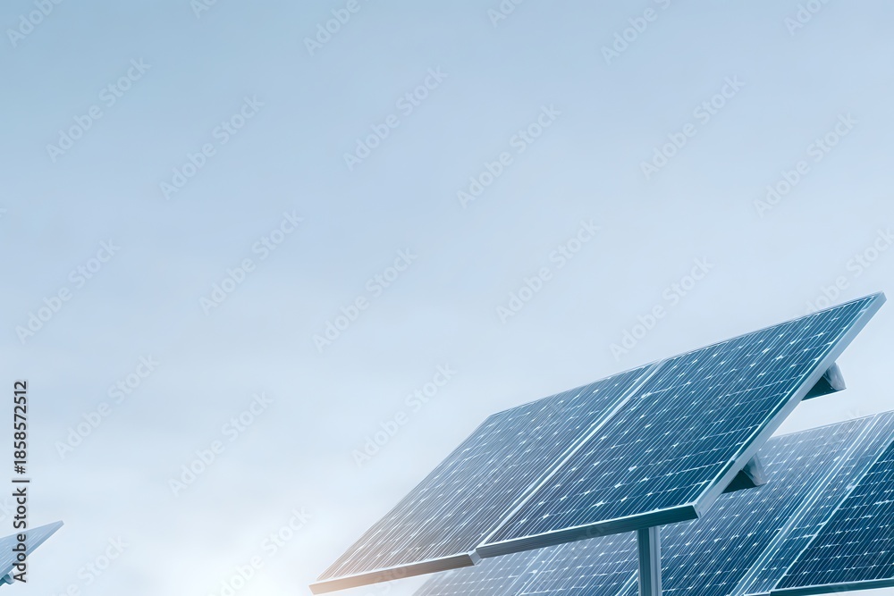 Fototapeta premium Sustainable Future: Scattered Solar Panels and Empty Sky