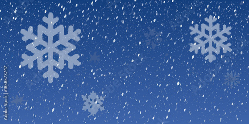 A serene blue background with delicate white snowflakes falling gently down