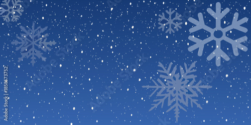 A serene blue background adorned with delicate falling snowflakes